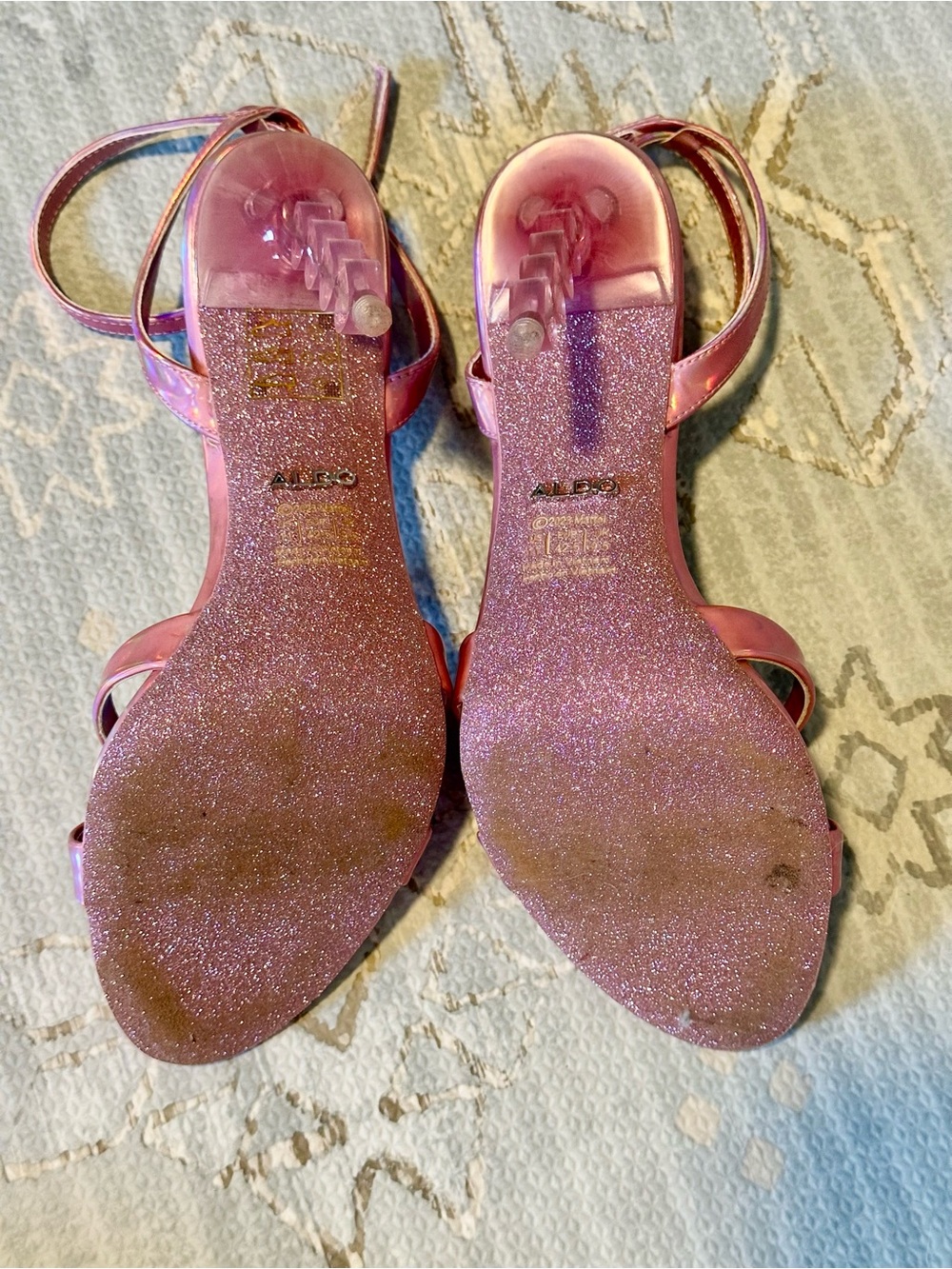 BARBIE x Aldo Pink Holographic Strappy Heel with Heart-Shaped Stacked Heel - Picture 8 of 9